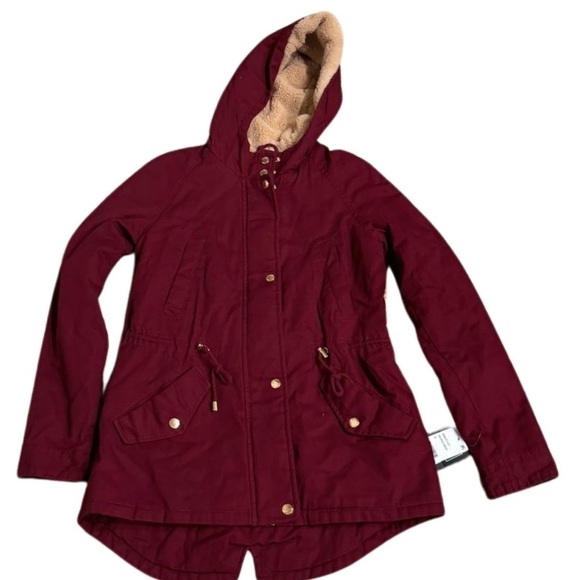 Collection B Juniors' Hooded Anorak Jacket, women’s coat size S Burgundy. New - Picture 6 of 9